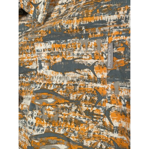 Columbia Shirt Men Size L Orange & Gray Fish Pattern PFG Button Up Fishing Shirt - Picture 7 of 10